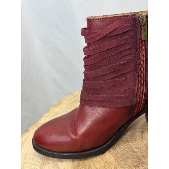 Pikolinos Maroon Red Leather Fringe Ankle Boots - Size 41 EU - 10 / 10.5 US - Picture 7 of 16